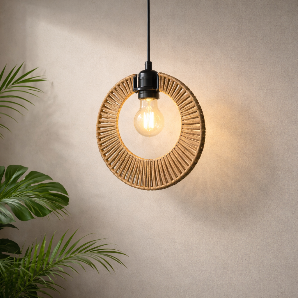 Caning Rattan Cane Rafia Wicker Lamp Premium Round Ceiling Light | 3 Pieces | WL-1u