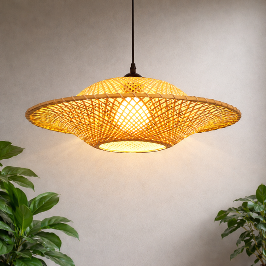Handwoven Rattan Bamboo Chandelier | Elegant Wooden Shade Pendant