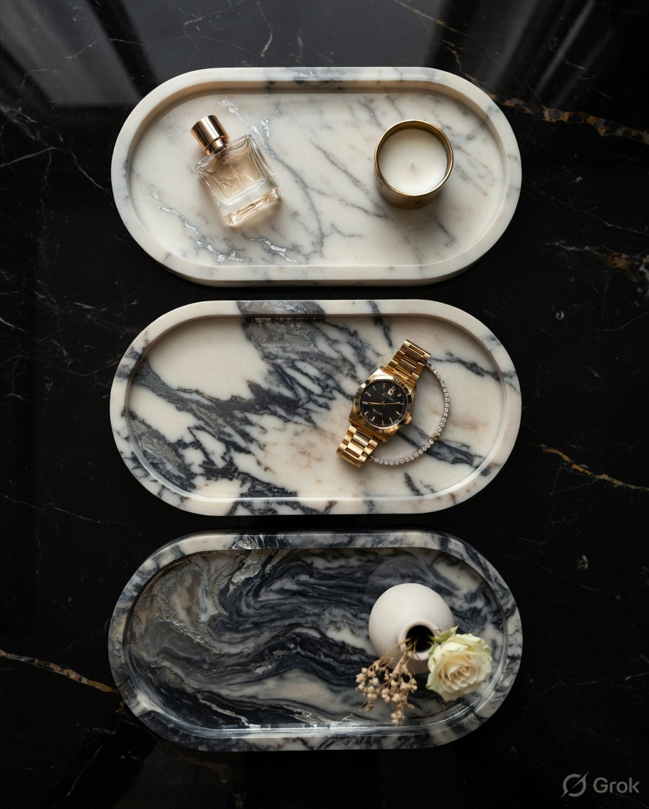 3- pack Hand-poured Mineral Composite Decorative Tray for pooja room and gifting