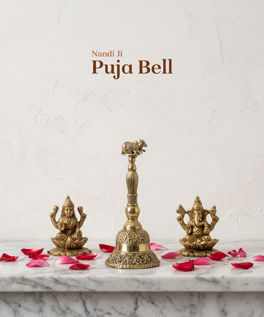 Brass Pooja Bell | Ghanti for Home Mandir | Handcrafted Nandi Bell and Pooja Room Decor