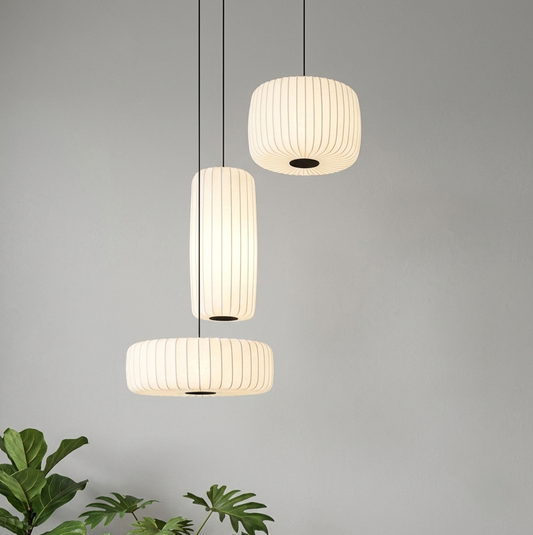 Set of 3 minimalist Ribbed Fabric Pendant Hanging Lamps