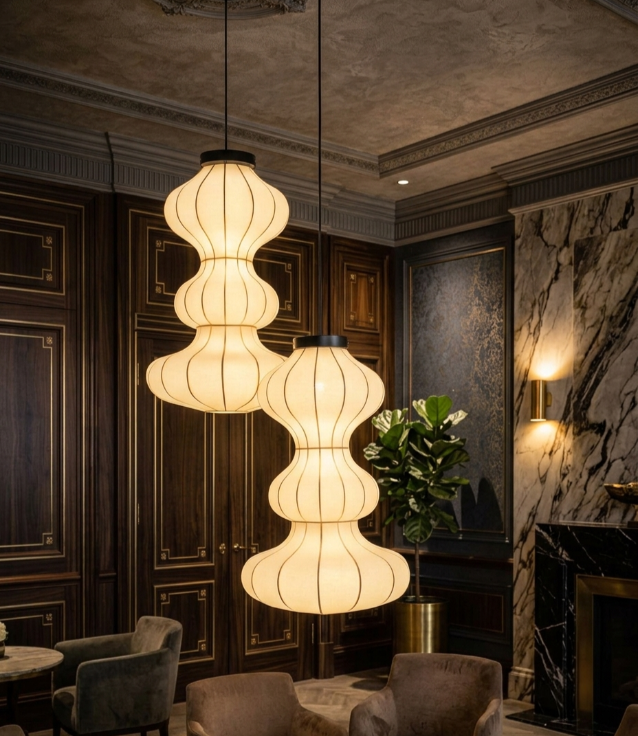 Handmade Fabric Hanging Pendant Light for Living Room, Dining & Luxury Decor