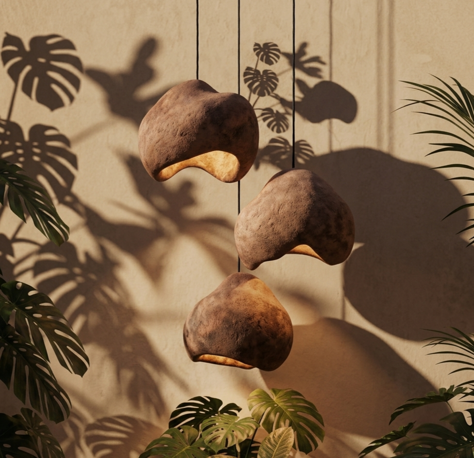 Rock look papier maché pendant light