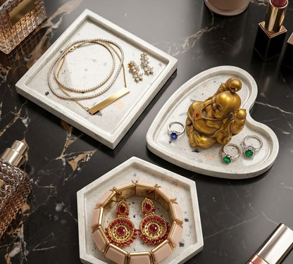 4 Piece Combo Premium Terrazzo Vanity & Pooja Tray Set
