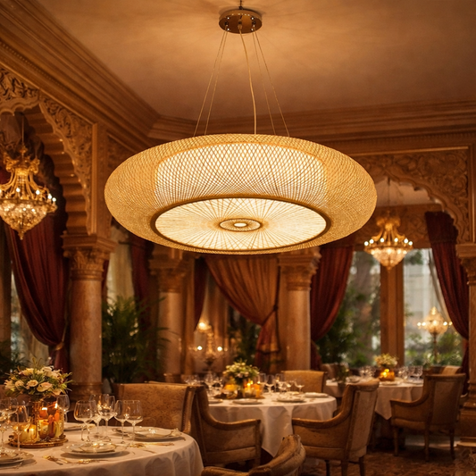 Rustic Bamboo Round Ceiling Lamp for Restaurant & Cafe