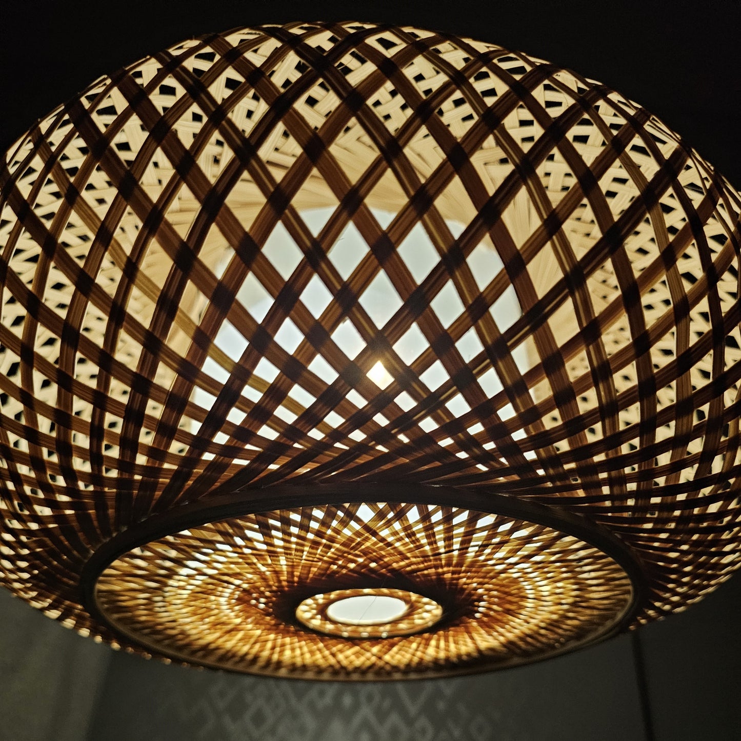 Rustic Bamboo Round Ceiling Lamp for Restaurant & Cafe