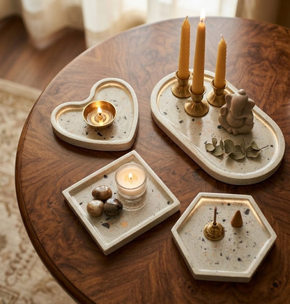 4 Piece Combo Premium Terrazzo Vanity & Pooja Tray Set