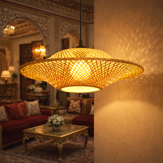 Handwoven Rattan Bamboo Chandelier | Elegant Wooden Shade Pendant