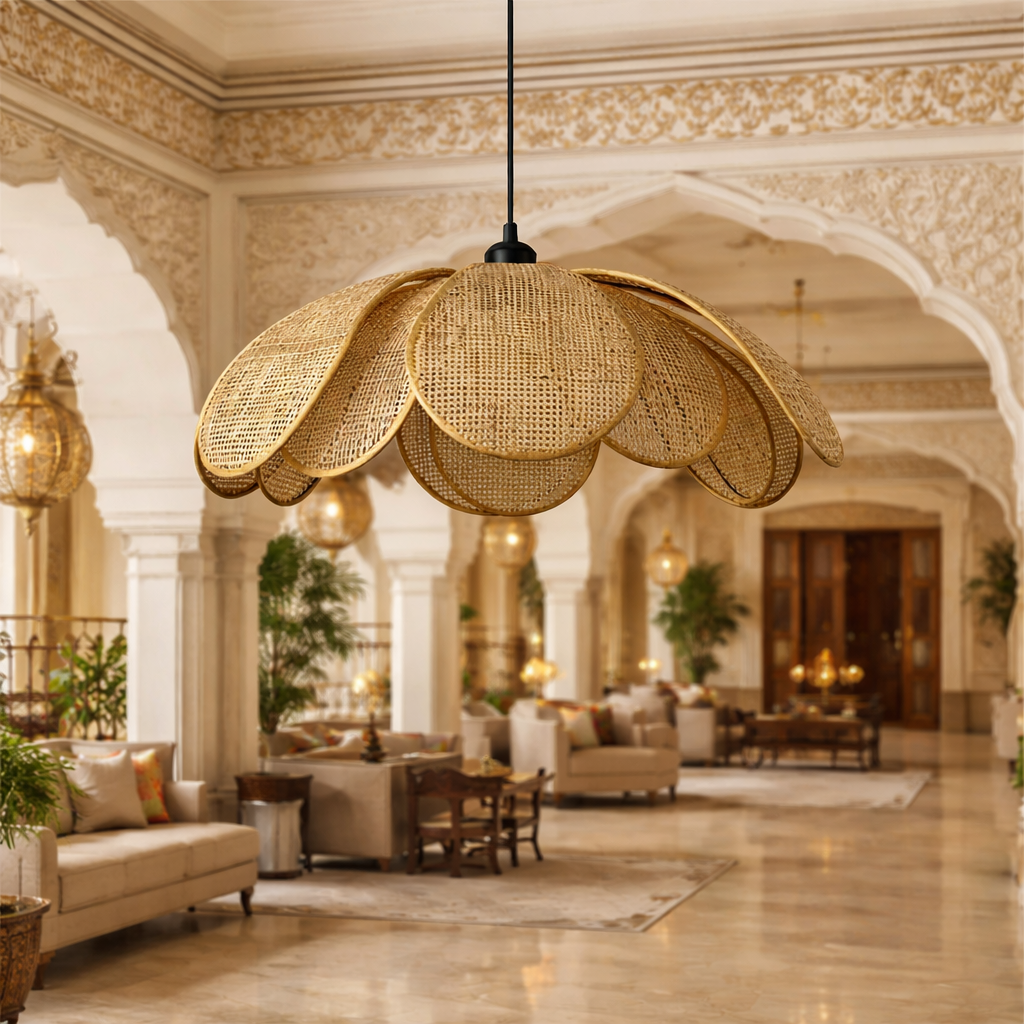 Minimalist Japanese Rattan Hanging Light | Artisan Woven Chandelier WL-3a