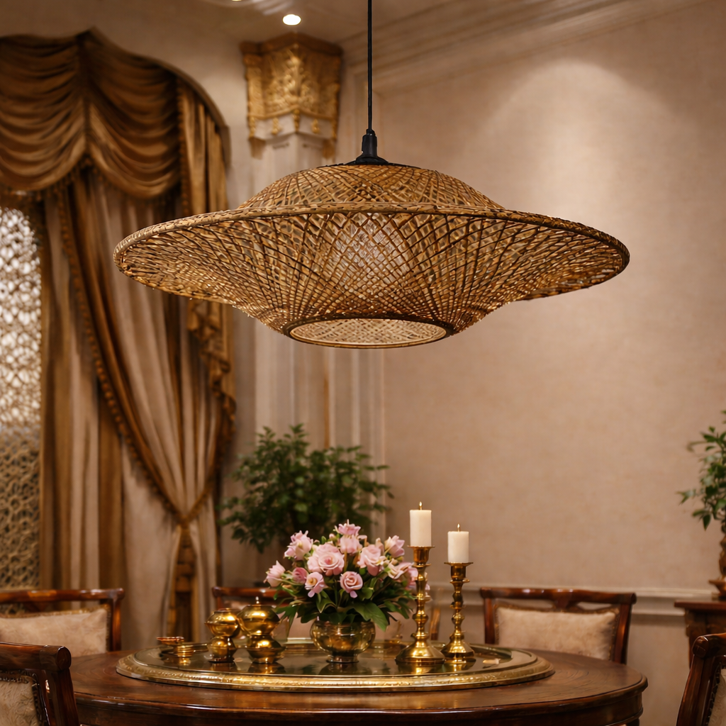 Handwoven Rattan Bamboo Chandelier | Elegant Wooden Shade Pendant