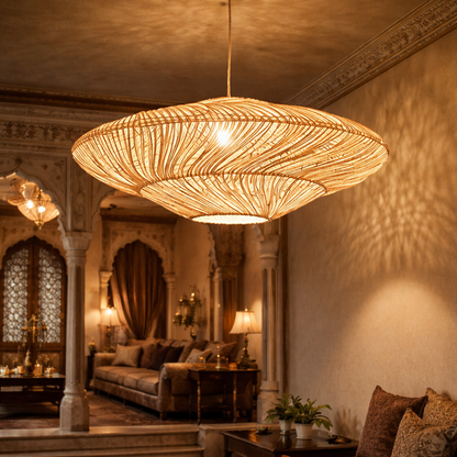 Bamboo Rattan Hanging Lamp Shade | Decorative Cane Ceiling Light for Balcony & Living Room WL-4n