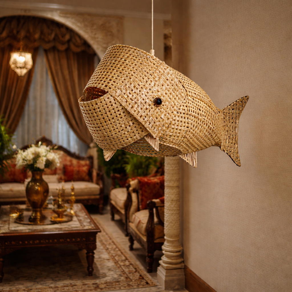 Handcrafted Fish Shape Pendant Light Shade | Modern Ceiling Lamp for Living Room