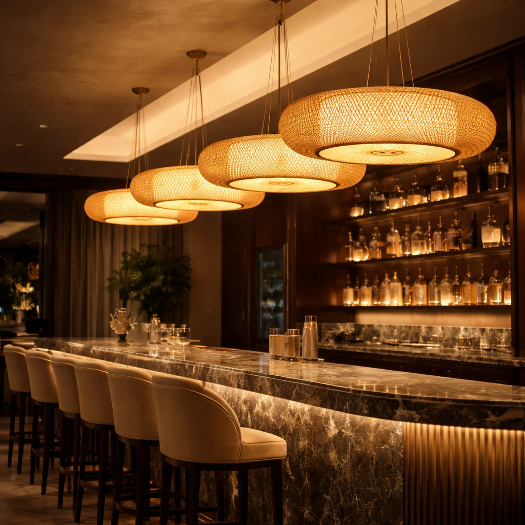 Rustic Bamboo Round Ceiling Lamp for Restaurant & Cafe