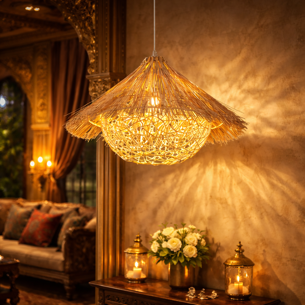 Luxury Handmade Wicker Bamboo Hanging Lamp | Natural Wooden Ceiling Light