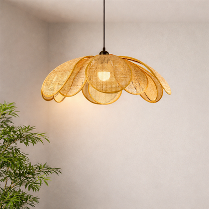 Minimalist Japanese Rattan Hanging Light | Artisan Woven Chandelier WL-3a