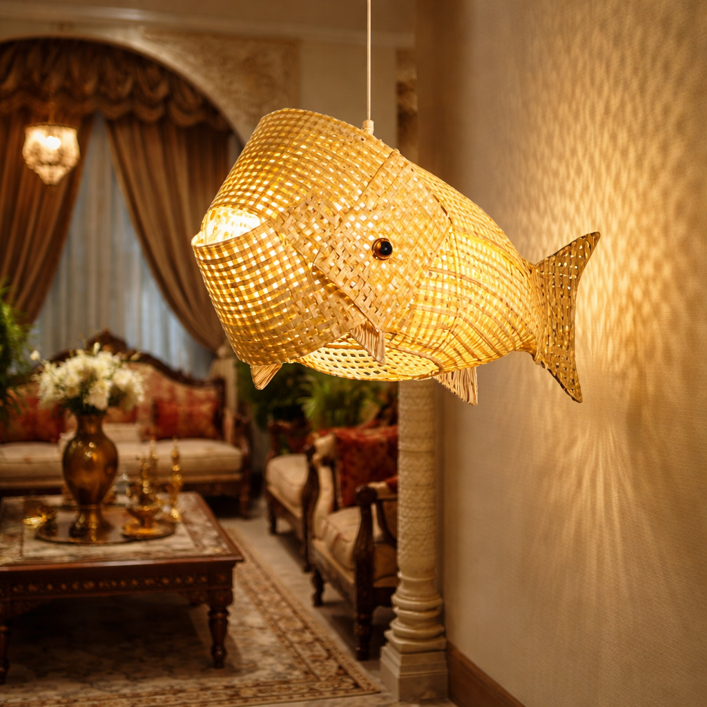 Handcrafted Fish Shape Pendant Light Shade | Modern Ceiling Lamp for Living Room
