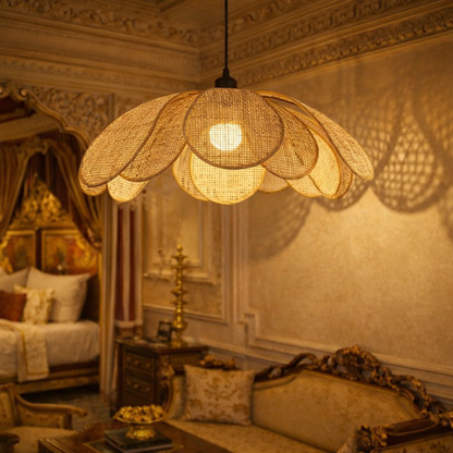 Minimalist Japanese Rattan Hanging Light | Artisan Woven Chandelier WL-3a