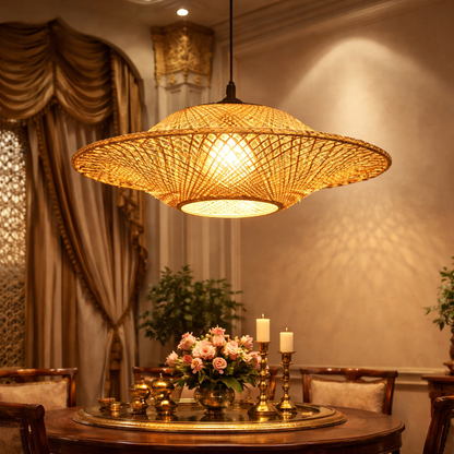 Handwoven Rattan Bamboo Chandelier | Elegant Wooden Shade Pendant