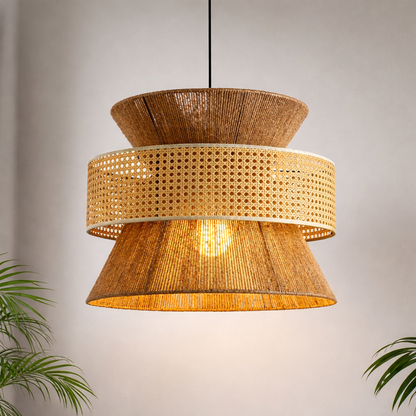 Eco-Friendly Wicker Hanging Lamp Handmade Boho Natural Rattan Bamboo Pendant