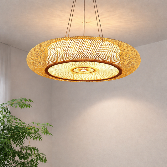 Rustic Bamboo Round Ceiling Lamp for Restaurant & Cafe