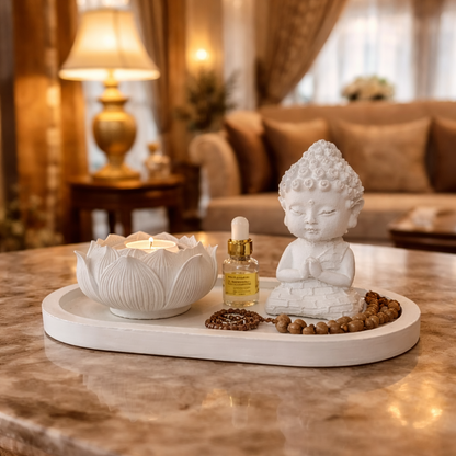 Lotus Buddha tray | Peaceful Meditating Buddha Idol | Spiritual Home Décor Showpiece for Positive Vibes and Vastu Alignment for gifting