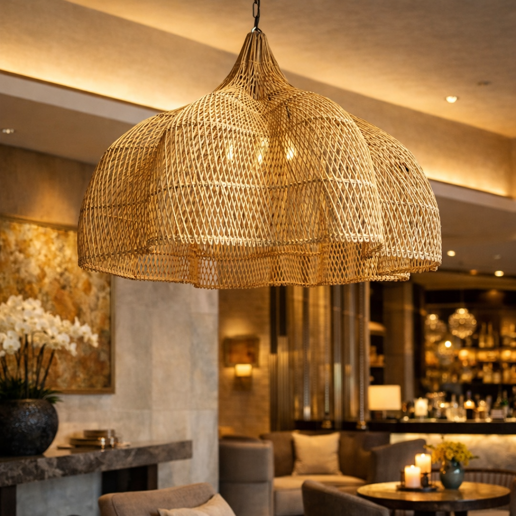 Handmade Cane Large Ceiling Lamp | Cane Chandelier