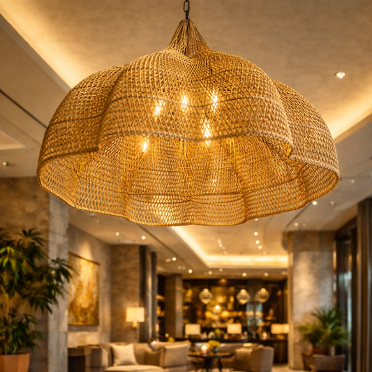 Handmade Cane Large Ceiling Lamp | Cane Chandelier