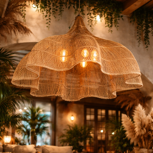 Handmade Cane Large Ceiling Lamp | Cane Chandelier