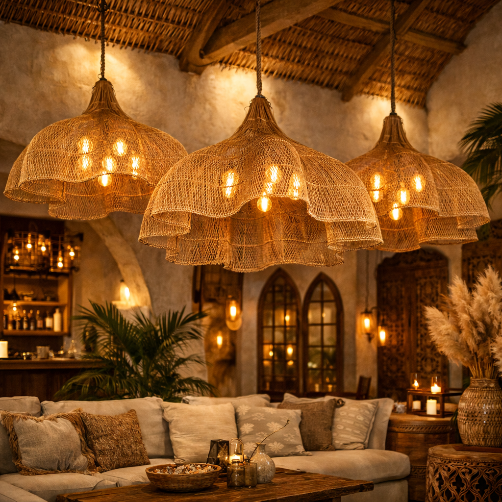 Handmade Cane Large Ceiling Lamp | Cane Chandelier