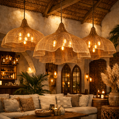 Handmade Cane Large Ceiling Lamp | Cane Chandelier