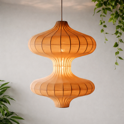 White Fabric Japanese Style Hanging Lamp | Living Room, Bedroom, Hotel, Residential Space