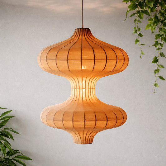 White Fabric Japanese Style Hanging Lamp | Living Room, Bedroom, Hotel, Residential Space