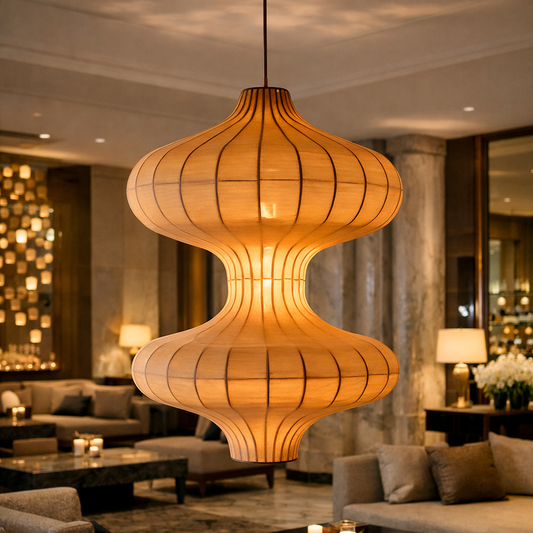 White Fabric Japanese Style Hanging Lamp | Living Room, Bedroom, Hotel, Residential Space