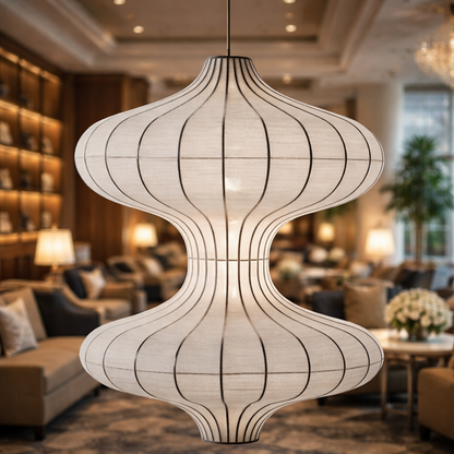 White Fabric Japanese Style Hanging Lamp | Living Room, Bedroom, Hotel, Residential Space