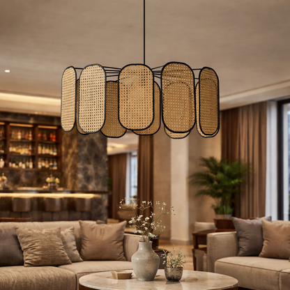 Cane Webbing Round Pendant Lamp for luxury home and hotel