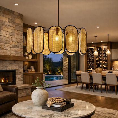 Cane Webbing Round Pendant Lamp for luxury home and hotel