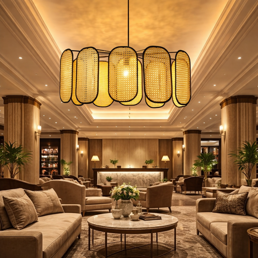 Cane Webbing Round Pendant Lamp for luxury home and hotel