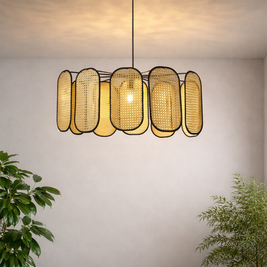 Cane Webbing Round Pendant Lamp for luxury home and hotel