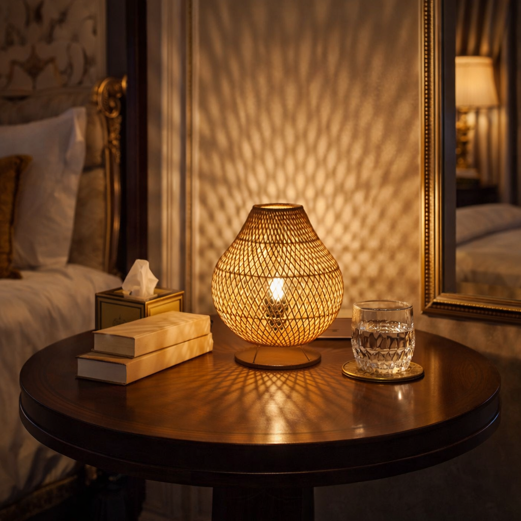 Handcrafted Table Lamp | Rattan Woven Lamp Shade | Boho Style lamp WL-2b