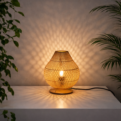 Handcrafted Table Lamp | Rattan Woven Lamp Shade | Boho Style lamp WL-2b
