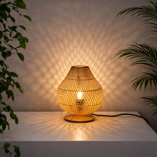 Handcrafted Table Lamp | Rattan Woven Lamp Shade | Boho Style lamp WL-2b