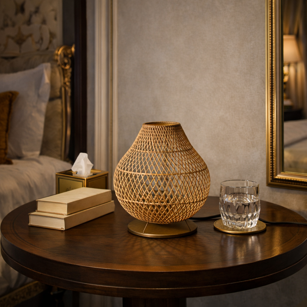 Handcrafted Table Lamp | Rattan Woven Lamp Shade | Boho Style lamp WL-2b