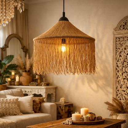 Natural Jute Hanging Pendant Lamp | Handwoven Sustainable Home Décor Lighting  WL-w
