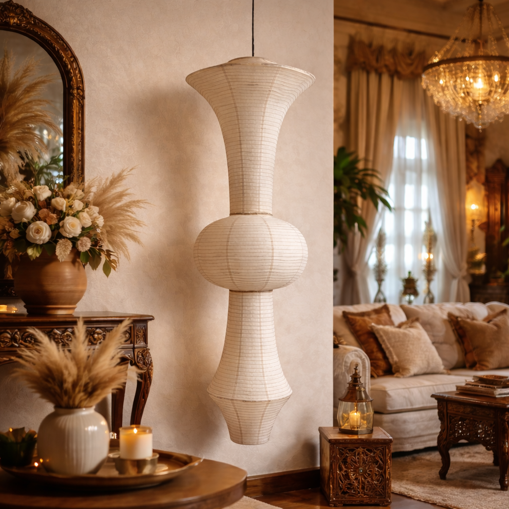 White Fabric Japanese Style Pendant Lamp | FL-a