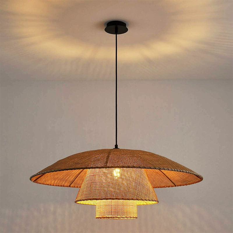 Handwoven Natural Chinese Lantern Light Pendant Lighting Hanging Lights Restaurant Rattan Pendant Lamp