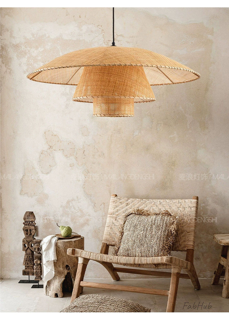 Handwoven Natural Chinese Lantern Light Pendant Lighting Hanging Lights Restaurant Rattan Pendant Lamp