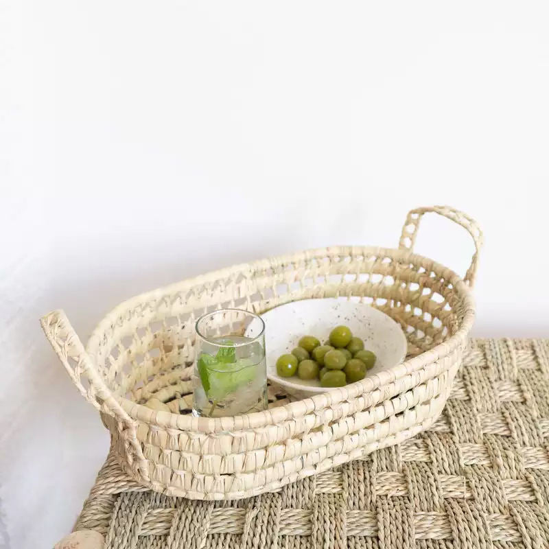 Round Wicker Basket Tray