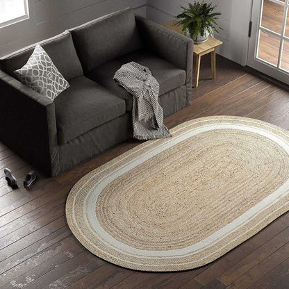 Jute Oval Rug Woven Round Pattern