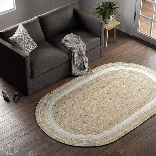Jute Oval Rug Woven Round Pattern