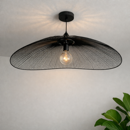 Modern Black Light Pendant Decorative Shade with Curved raffia Ceiling Lighting | WL-1q